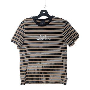 Huf Worldwide Brown Striped Short Sleeve Ringer T Shirt S Small